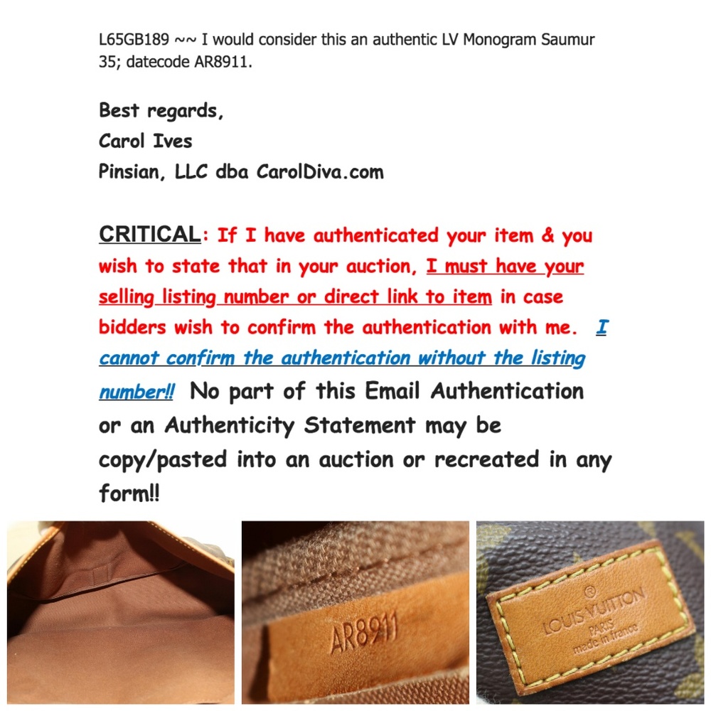 Auth Louis Vuitton Saumur 35 Crossbdy Bag L65GB189 - Picture 4 of 8